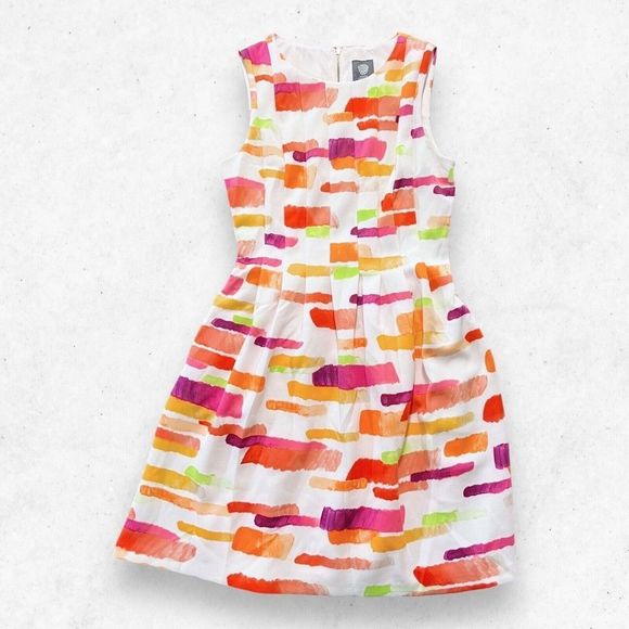 Vince Camuto Dress Women's 6 Colorful A-line Fit Flare Sleeveless Short‎ Lined - Picture 1 of 8